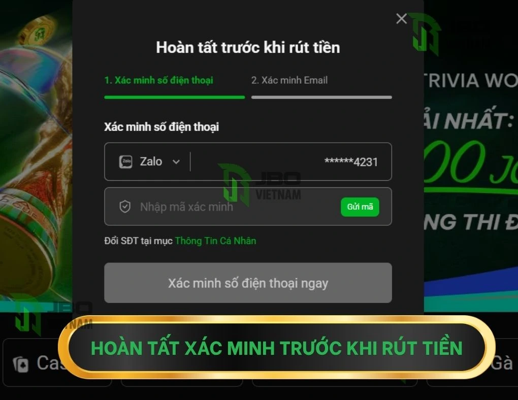 Cần hoàn tất xác minh số điện thoại và email