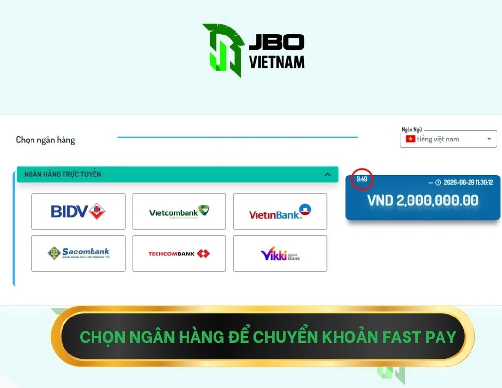 Chọn ngân hàng để chuyển khoản fast pay
