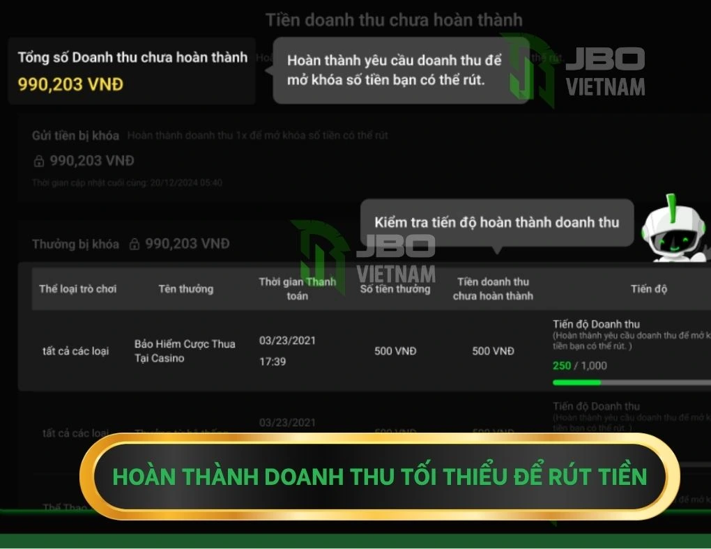 Hoàn thành doanh thu tối thiểu để rút tiền
