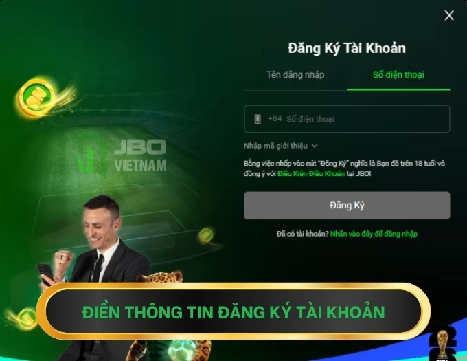 Điền thông tin đăng ký tài khoản JBO