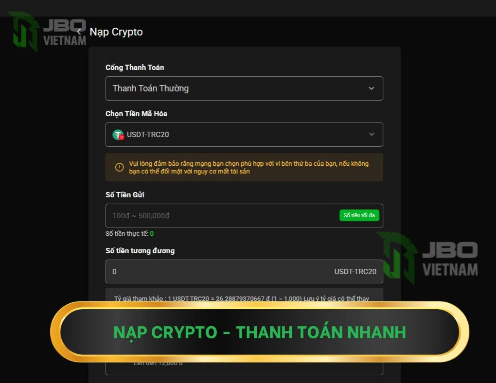 Nạp crypto qua thanh toán nhanh