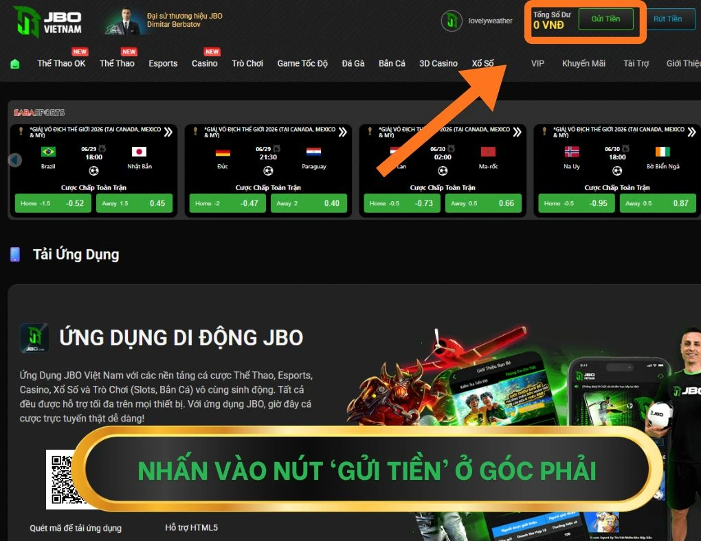 Nhấn nút gửi tiền