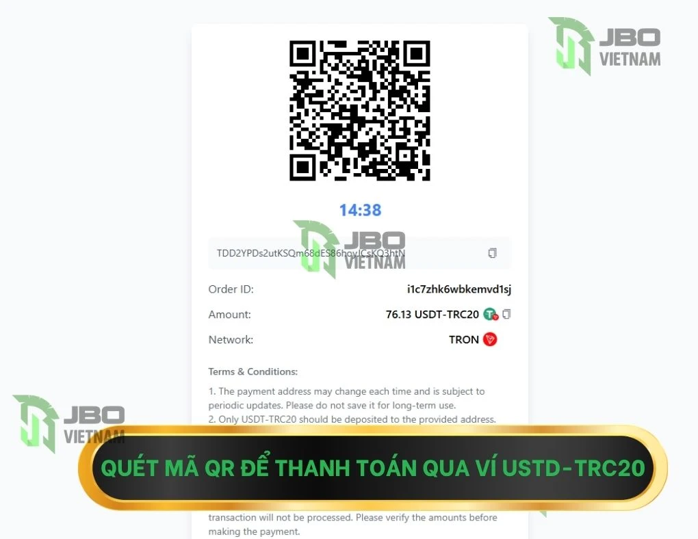 Quét QR để thanh toán thường qua ví USDT