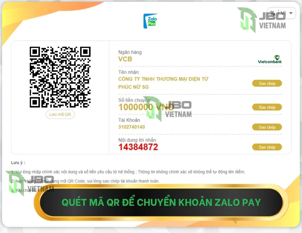 Quét mã QR để chuyển khoản zalo pay