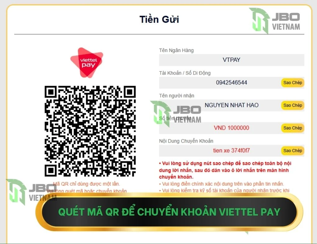 Quét mãi QR để chuyển khoảng Viettel pay