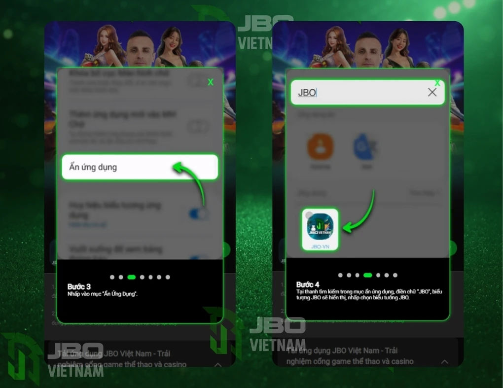 Bước 3 và 4 tải ứng dụng JBO trên android