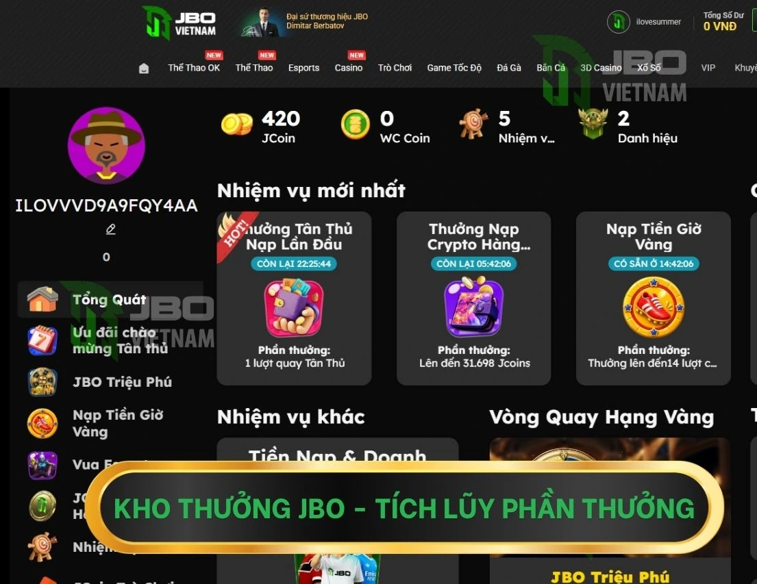 Kho Thưởng JBO giúp người chơi tích lũy phần thưởng