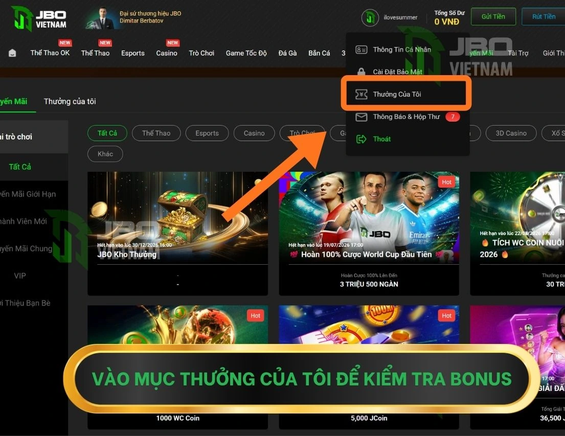 Vào mục Thưởng của tôi để kiểm tra phần thưởng