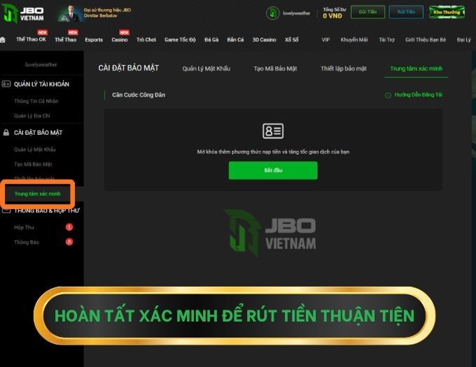 Hướng dẫn xác thực tại JBO