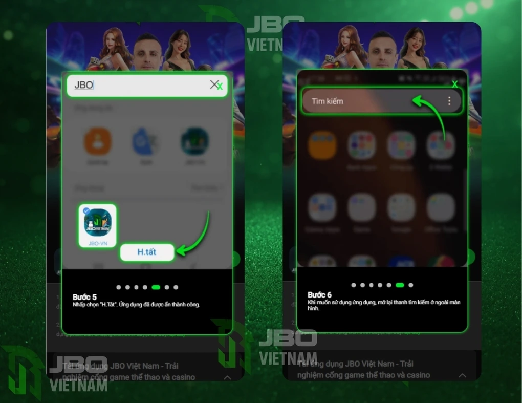 Bước 5 và 6 tải ứng dụng JBO trên android