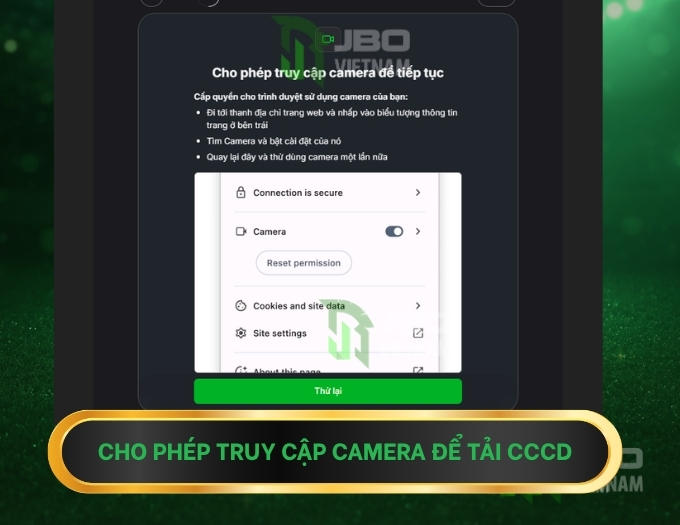 Cho phép truy cập camera để tải CCCD