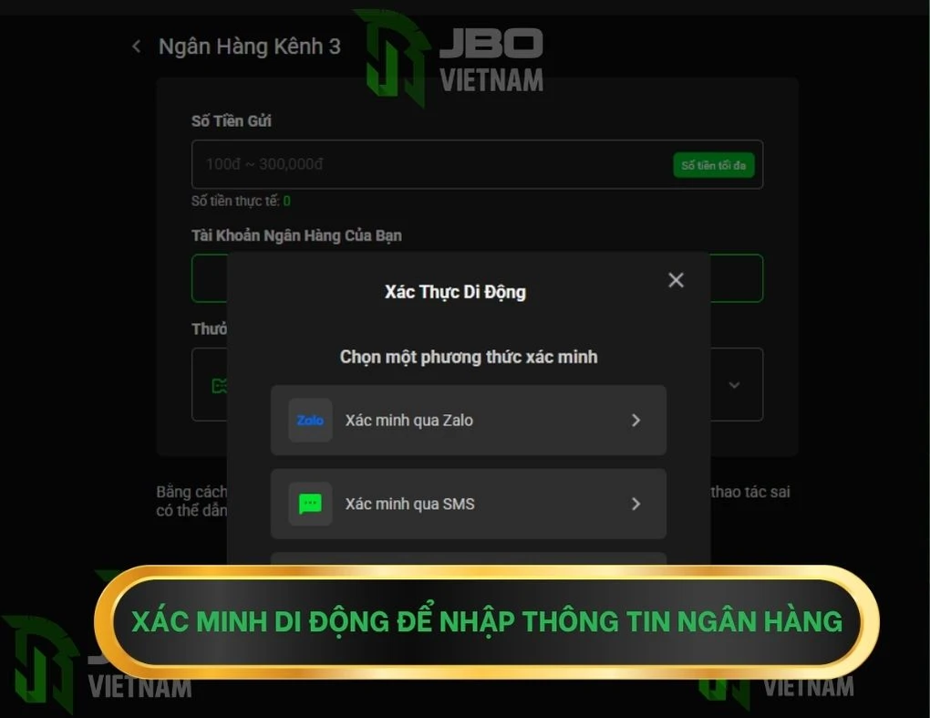 Xác minh di động để nhập thông tin ngân hàng