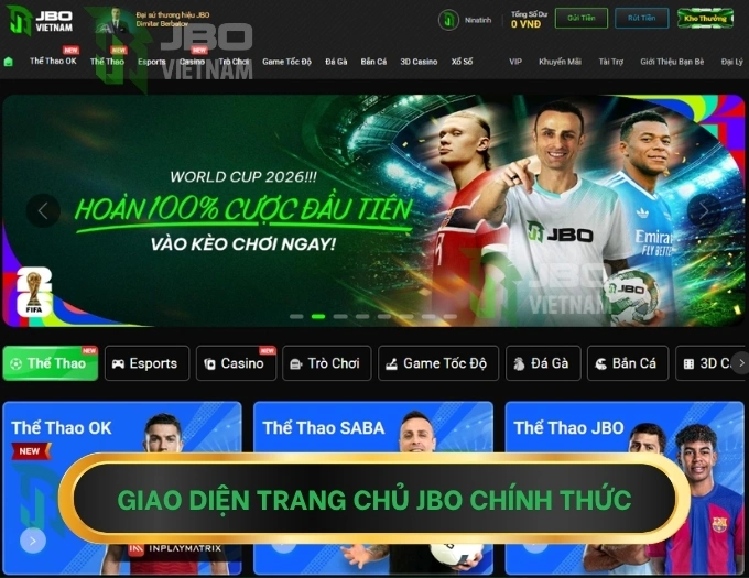 Giao diện trang chủ JBO chính thức