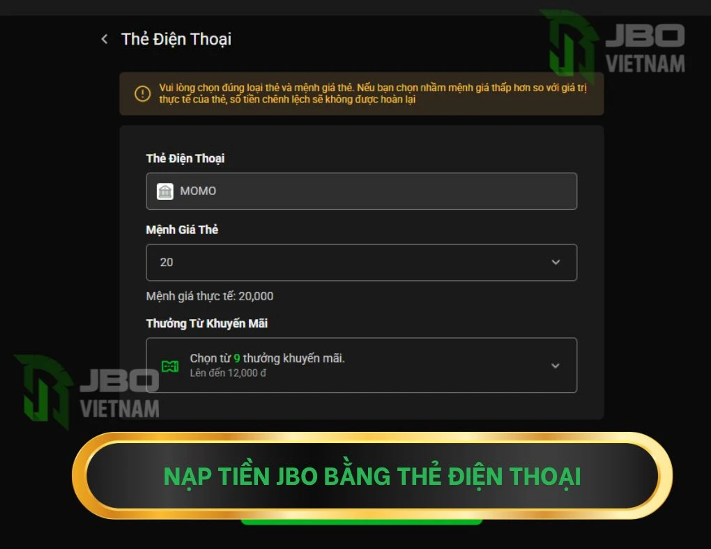 Nạp tiền JBO bằng thẻ điện thoại